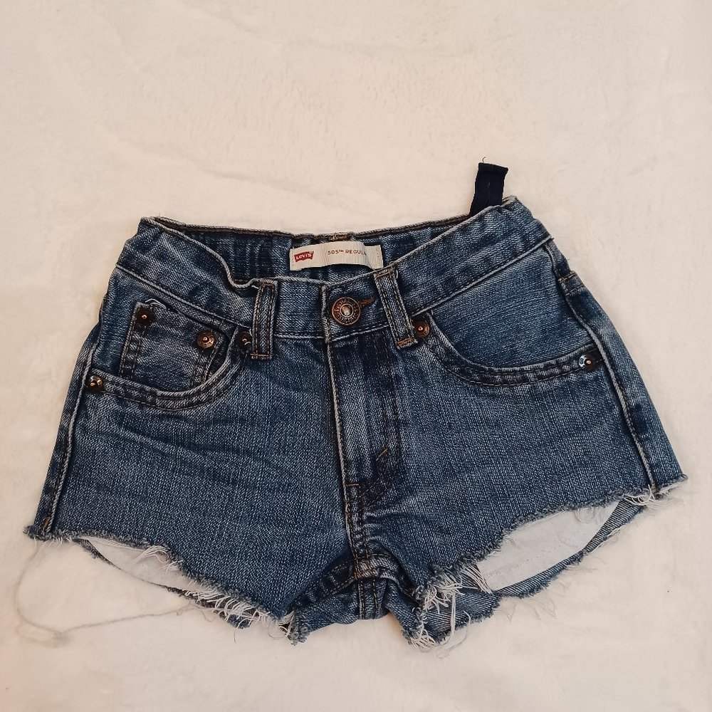 Levis Shorts Girls 5 Jean Cut Off Blue Stretch Denim Adjustable Waist